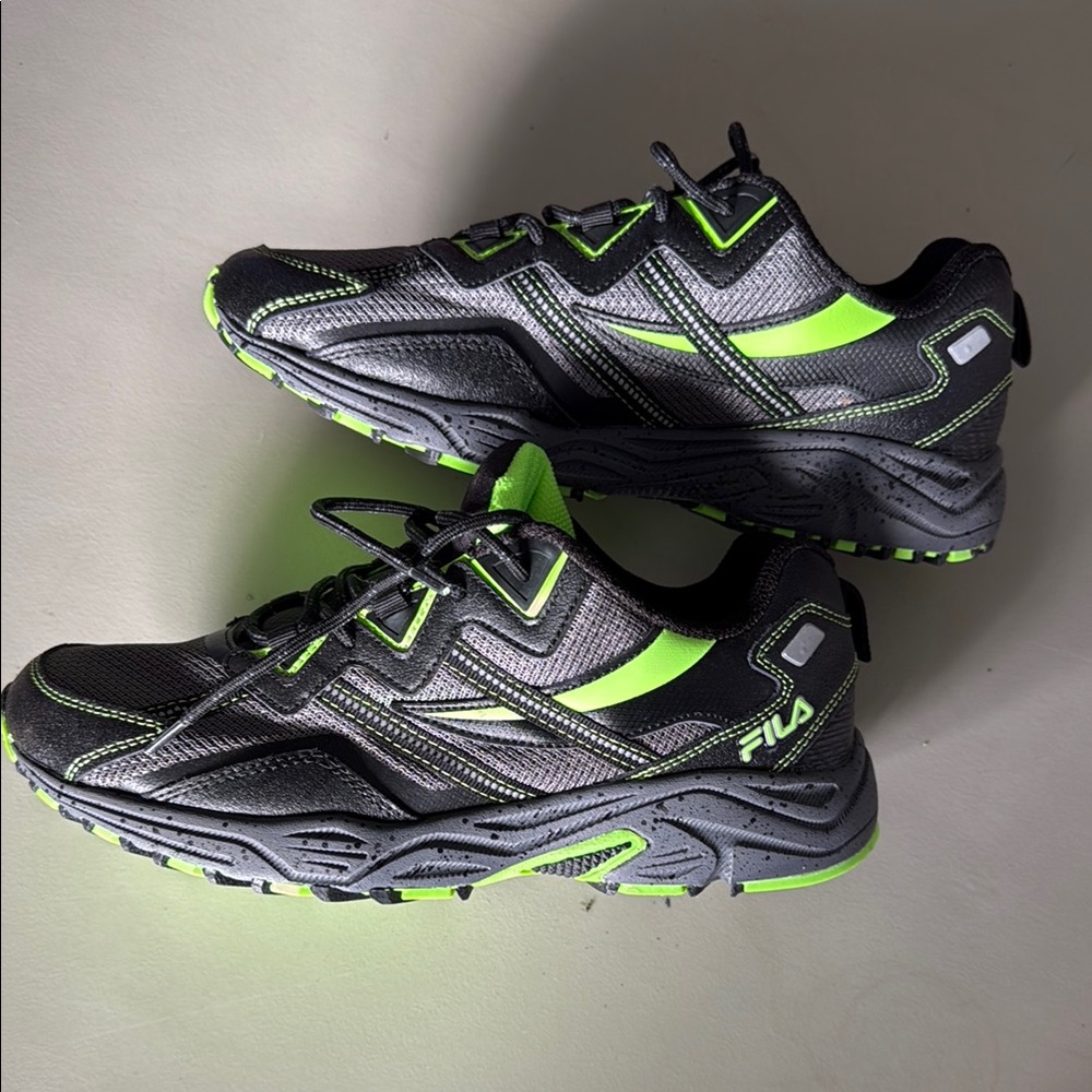 Fila Black and Neon Green Sneakers